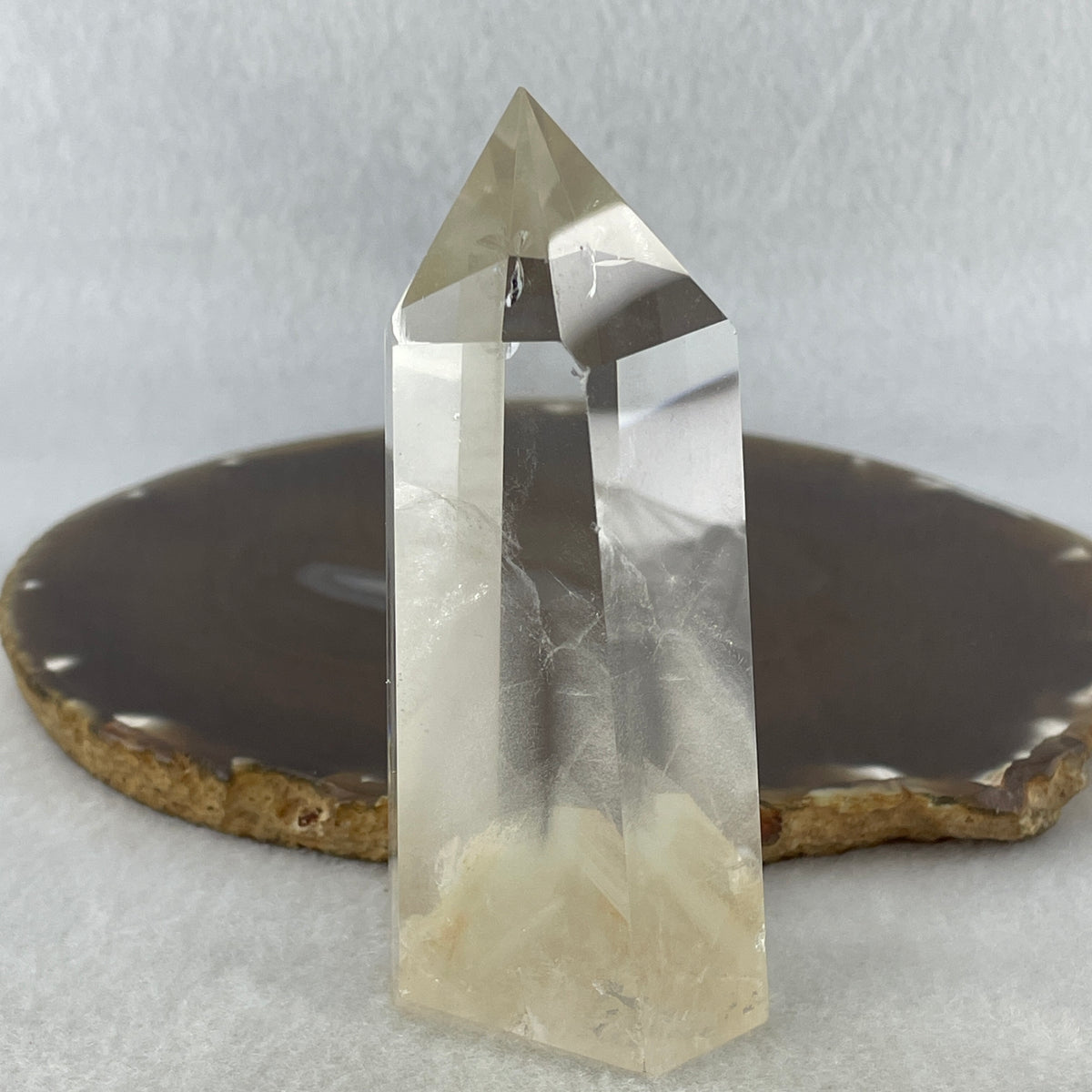 Natural Clear Quartz with Rabbit Hair Tower Display | (158.70g | 93.8 x 39.8 x 35.2mm | Healing Catalyst, "Stone of Serenity & Gentle Protection" Aura Generator, Feng Shui Space Purifier Anchor)