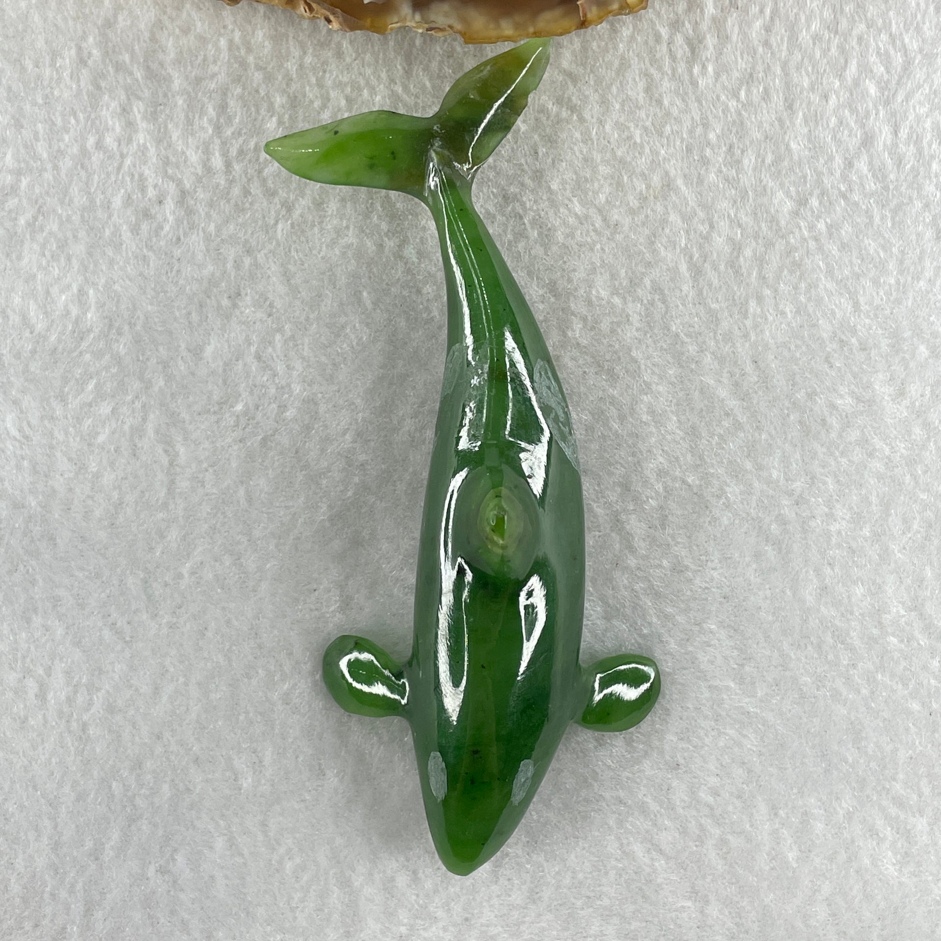 Natural Dark Green Serpentine Killer Whale Display 53.7g 106.0 by 43.0 by 34.0mm - Huangs Jadeite and Jewelry Pte Ltd