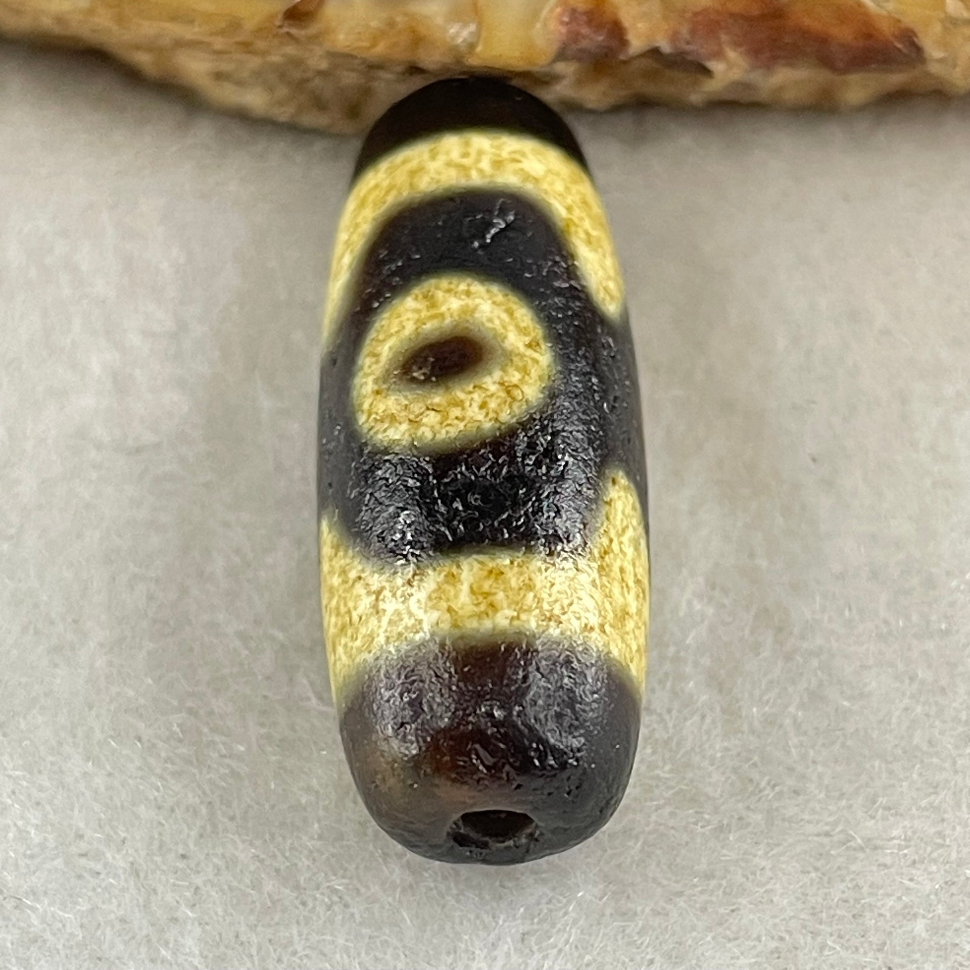 Natural Powerful Tibetan Old Oily Agate 3 Eyes Dzi Bead Heavenly Master (Tian Zhu) 三眼天诛 5.07g 28.8 by 10.8mm - Huangs Jadeite and Jewelry Pte Ltd