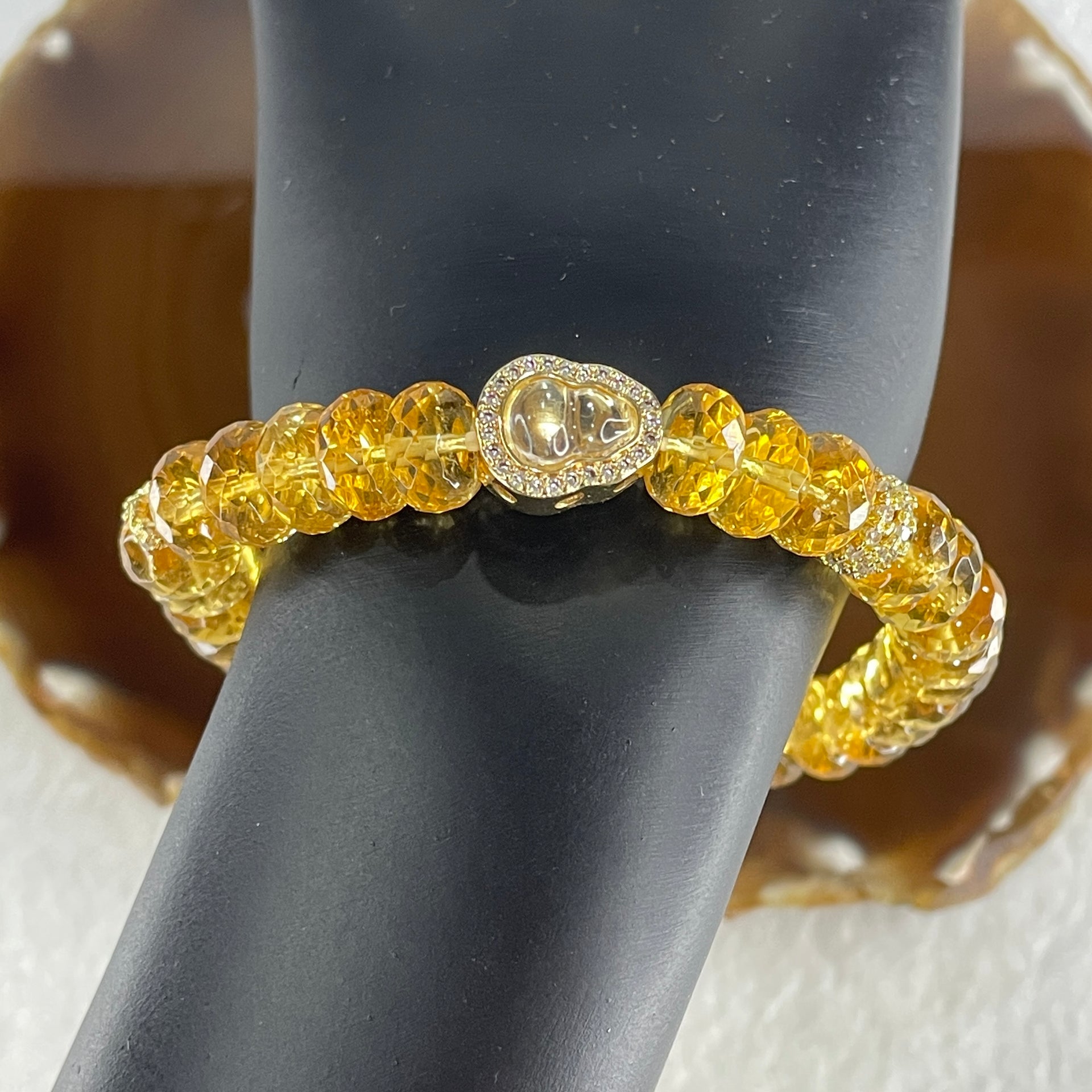 Natural Intense Yellow Citrine Donut with Hulu Charm Bracelet 26.29g 15cm 9.4mm 32 Beads - Huangs Jadeite and Jewelry Pte Ltd