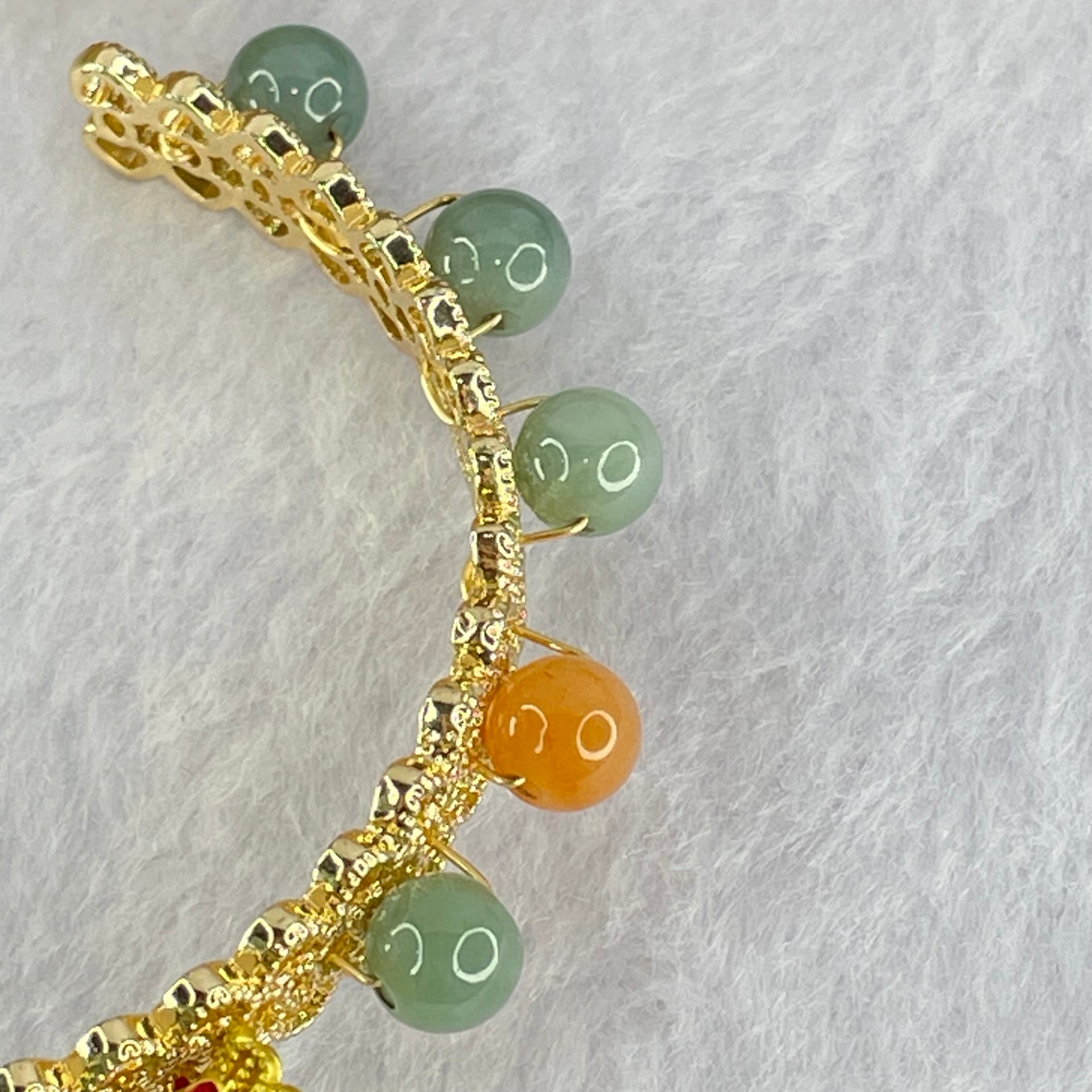 Type A Blueish Green Jadeite Floral Ping An Kou and Beads 18.64g 27.9 by 3.9mm 6.0mm 10 Beads - Huangs Jadeite and Jewelry Pte Ltd