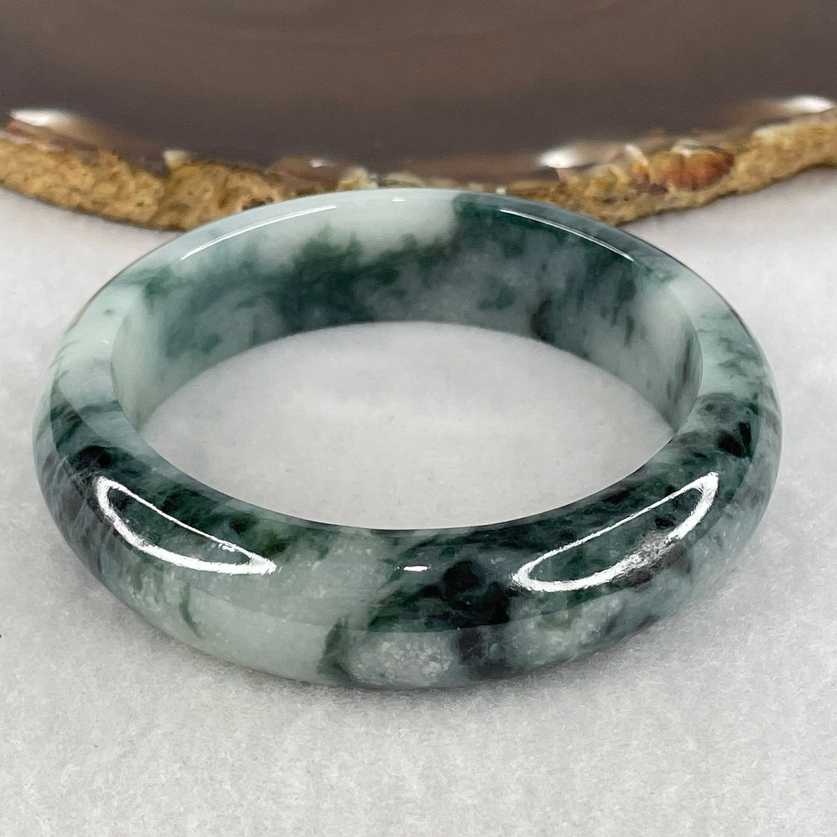 Natural Type A Lavender & Dark Green Piao Hua Jadeite Bangle | 53.5mm Inner Diameter (63.32g 15.2x8.2mm | Very Very Slight Internal Line | Royalty, Crown Elevation & Abundance)