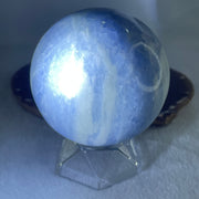 Natural Blue Calcite Ball with Clear Acrylic Display 662.31g 76.5 by 94.5mm - Huangs Jadeite and Jewelry Pte Ltd