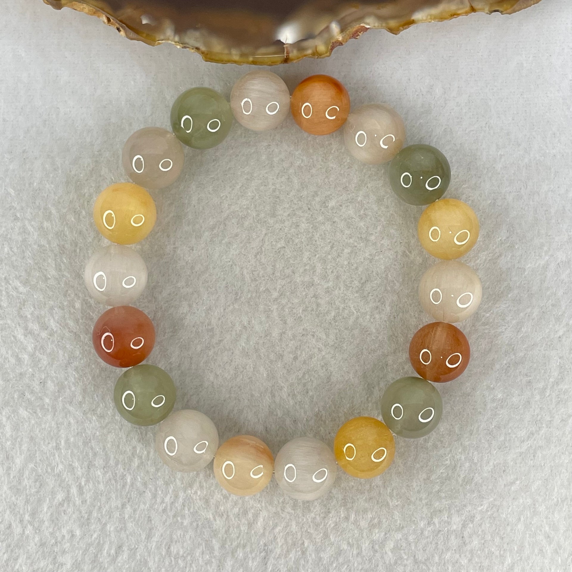 Above Average Grade Natural Muti Colour Rabbit Hair Rutilated Quartz Beads Bracelet 39.98g 18cm 11.9mm 18 Beads - Huangs Jadeite and Jewelry Pte Ltd