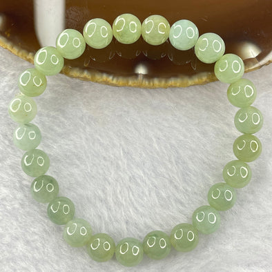Type A Semi Icy Green Jadeite 25 beads bracelet 7.5mm 17.11g - Huangs Jadeite and Jewelry Pte Ltd