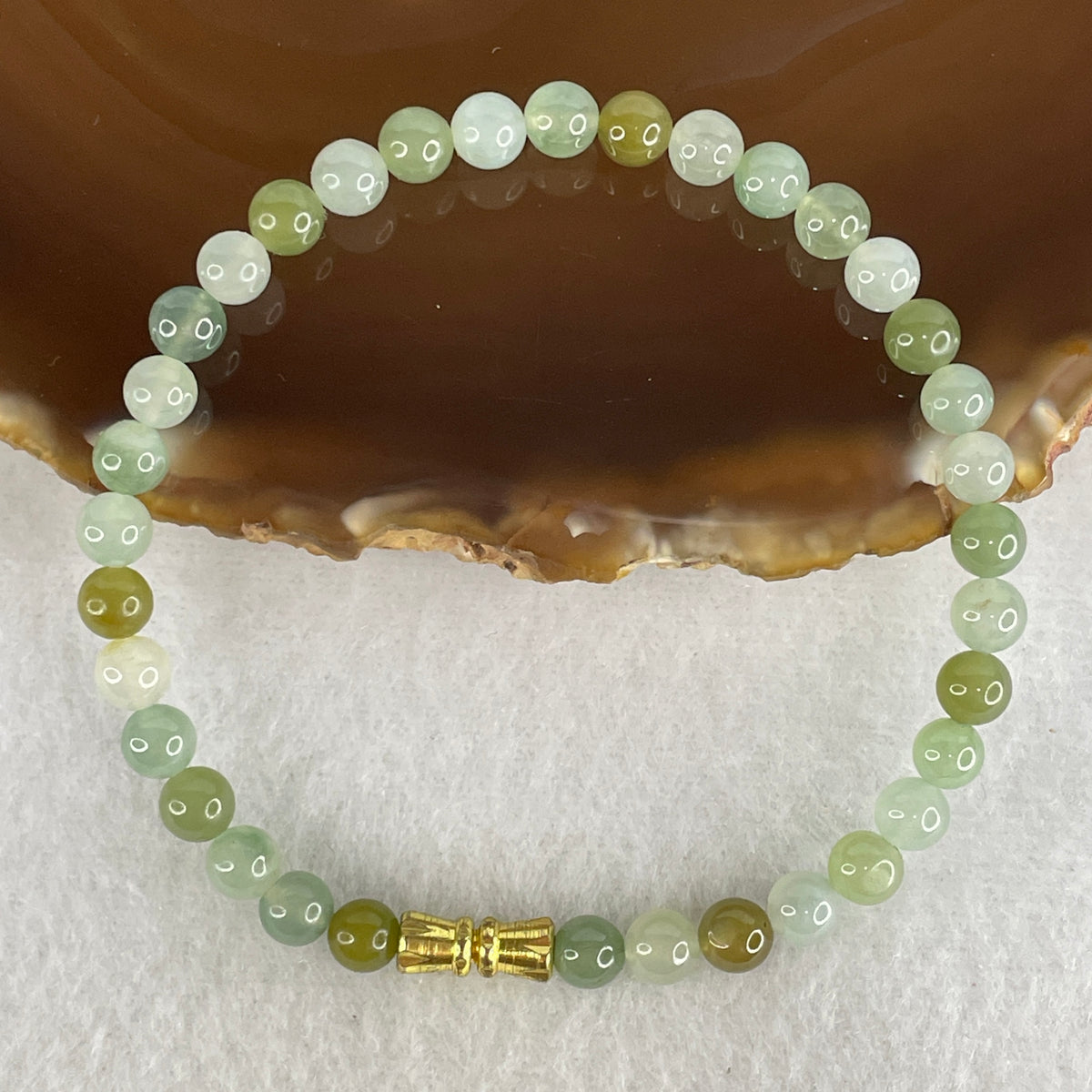 Natural Type A Semi-Icy Light Green, Blueish-Green & Yellow Jadeite Beads Bracelet | (10.45g | 17.5cm | 5.4mm | 35 Beads | Heart, Solar Plexus & Throat Chakra Synergy, Three-Star Prosperity "Fu Lu Shou" Catalyst & Feng Shui Wealth Anchor)
