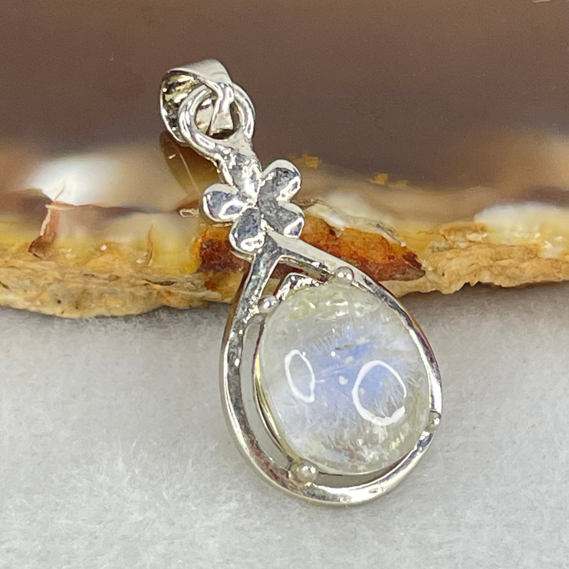 Good Grade Rare Natural Blue Dumortierite Rutilated Quartz in S925 Pendant 2.65g 10.9 by 8.8 by 6.5mm - Huangs Jadeite and Jewelry Pte Ltd