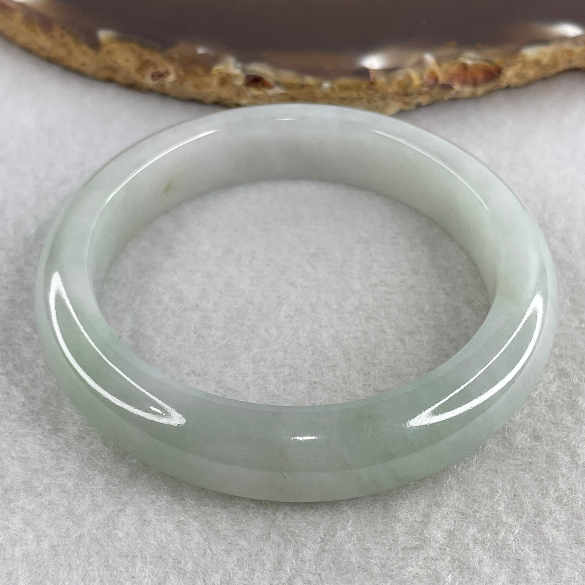 Natural Type A Jelly Light Green & Faint Lavender Jadeite Bangle | (49.99g | 52.1mm Inner Diameter | 11.8mm x 8.5mm | Perfect | Synergy, "Zi Qi Dong Lai" Noble Benefactor Magnet & Feng Shui Serenity Anchor) - Huangs Jadeite and Jewelry Pte Ltd