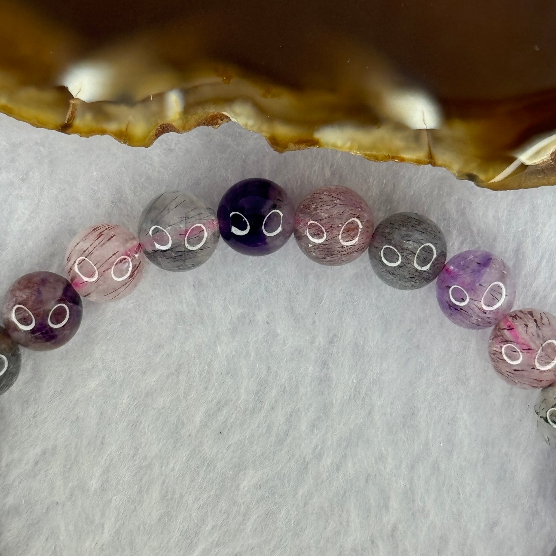 Natural Super 7 Beads Bracelet 18.03g 16cm 8.4mm 24 Beads - Huangs Jadeite and Jewelry Pte Ltd