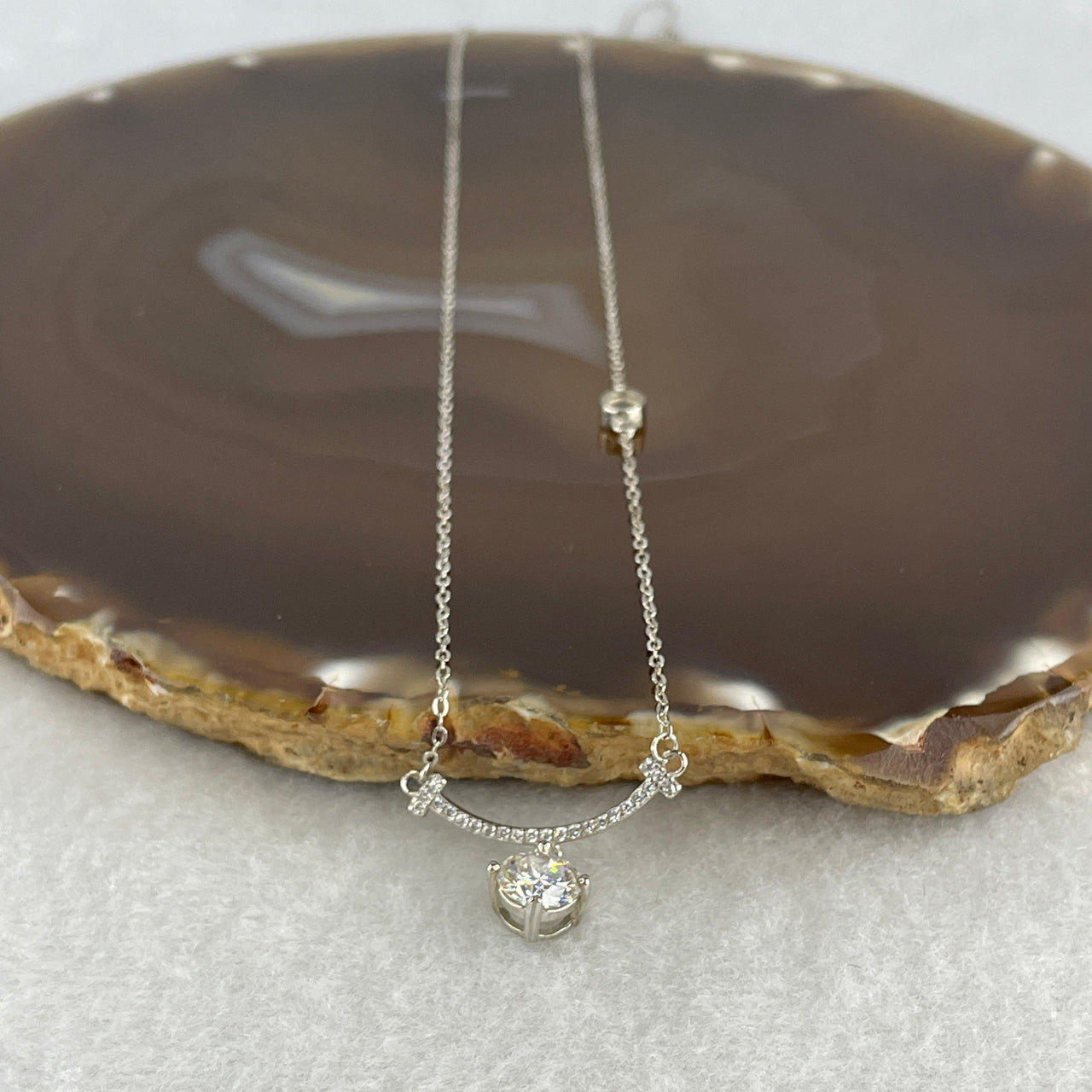 1.0ct Round Brilliant Moissanite Solitaire Necklace S925 Silver - 6mm D Color Diamond Simulant - 40-42cm Adjustable Floating Pendant - 2.36g