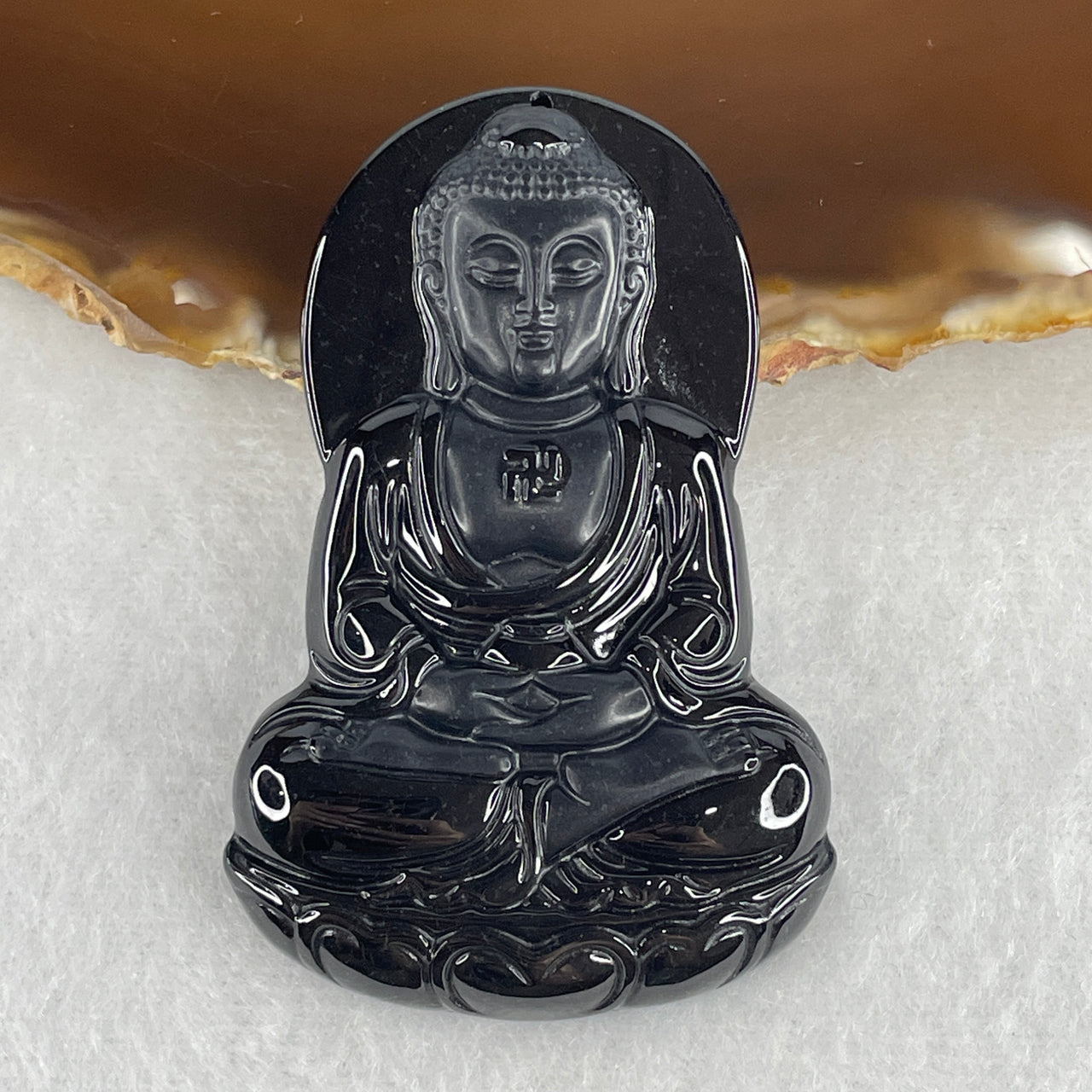Certified Type A Opaque Black Omphacite Jadeite Amitabha Buddha Pendant | Infinite Light & Longevity Amulet (31.12g | 60.0 x 39.2 x 8.2mm)