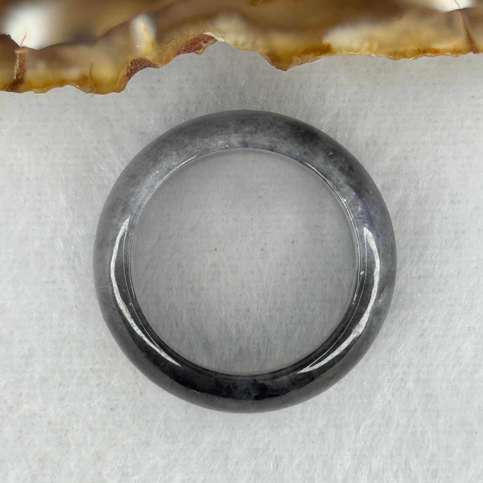 Type A Semi Icy Wuji Grey Black with Lavender Jadeite Thick Ring 5.10g 9.2 by 3.6mm US7.7 HK 17 (Slight Internal Lines) - Huangs Jadeite and Jewelry Pte Ltd