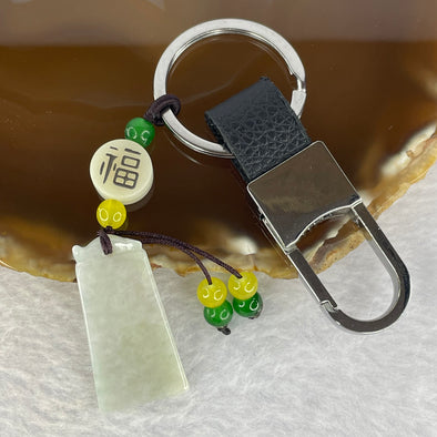 Type A Green Lavender Jadeite Wu Shi Pai Key Chain 25.39g 18.8 by 36.1 by 4.6mm - Huangs Jadeite and Jewelry Pte Ltd