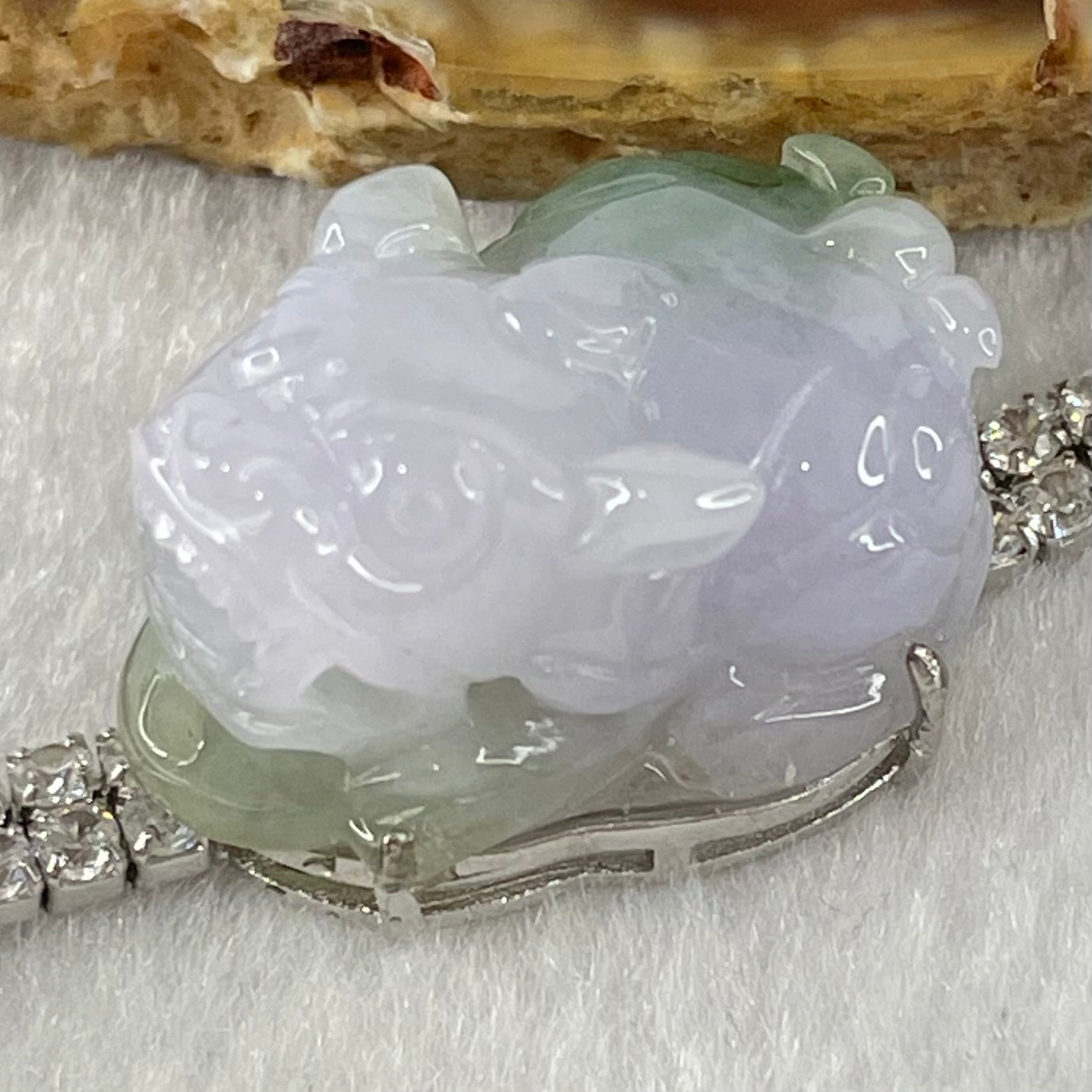Type A Lavender and Blueish Green Jadeite Male Pixiu in S925 Sliver with Crystals Bracelet 14.06g 22.2 by 15.5 by 13.0mm - Huangs Jadeite and Jewelry Pte Ltd