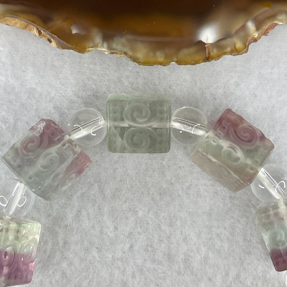 Very Very Good Grade Natural Multi Color Fluorite Cube Beads Bracelet | 11.2mm Geometric Rainbow Amulet (52.00g | 16cm Wrist | 10 Cubes)