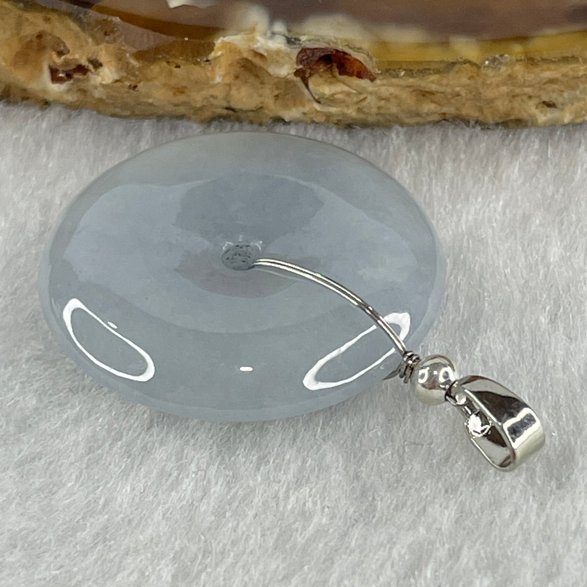 Natural Type A Lavender Jadeite Ping An Kou Donut Pendant in Silver Clasp Signifying Protection Blessings 6.54g 24.0 by 5.5mm - Huangs Jadeite and Jewelry Pte Ltd