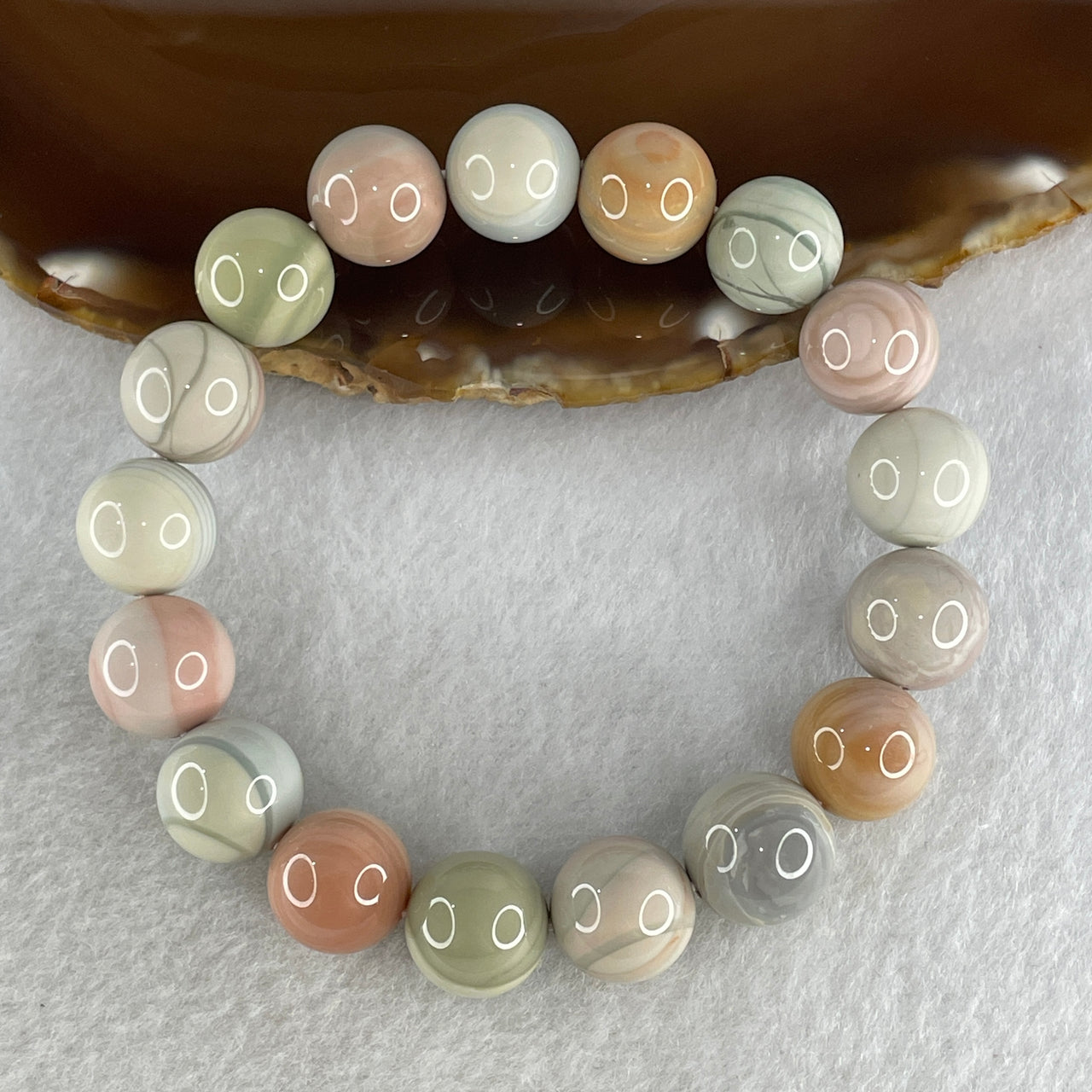 Certified Natural Alashan Agate Pastel Green Beads Bracelet 42.28g 16.5cm 12.8mm 17Beads - Huangs Jadeite and Jewelry Pte Ltd