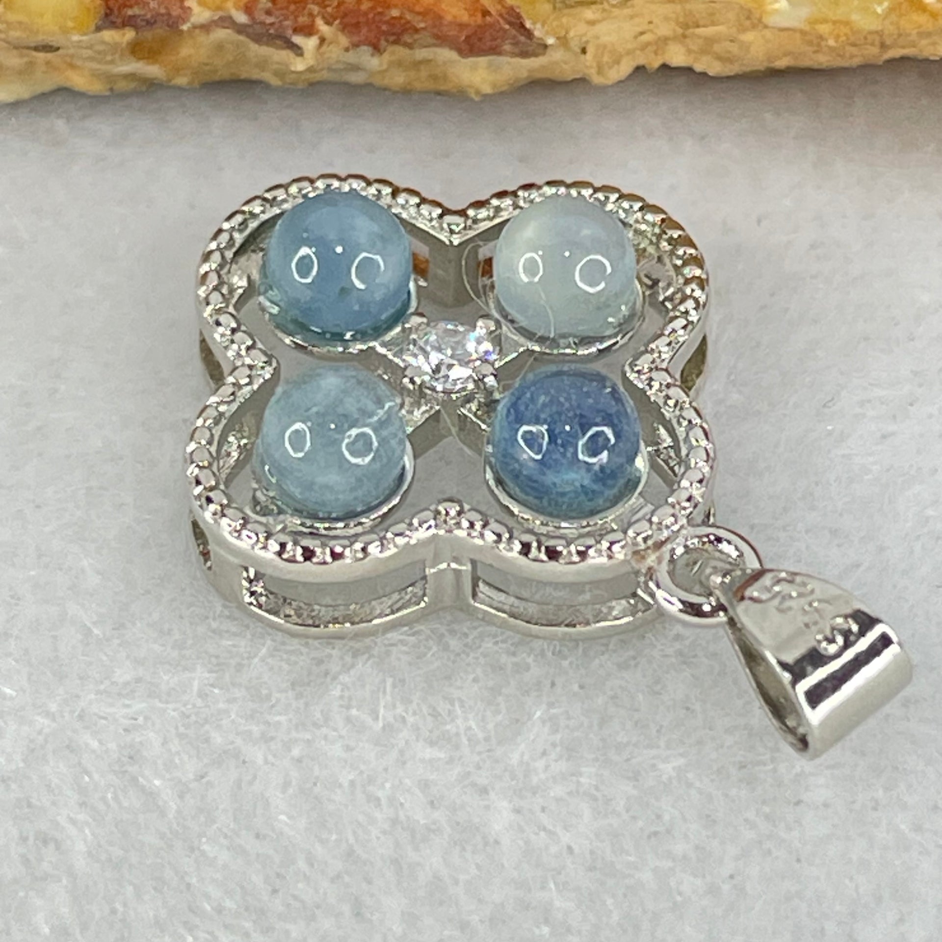 Above Average Grade Rare Natural Blue Dumortierite Rutilated Quartz in S925 Four Leaf Clover Pendant 2.21g 4.0mm 4pcs - Huangs Jadeite and Jewelry Pte Ltd