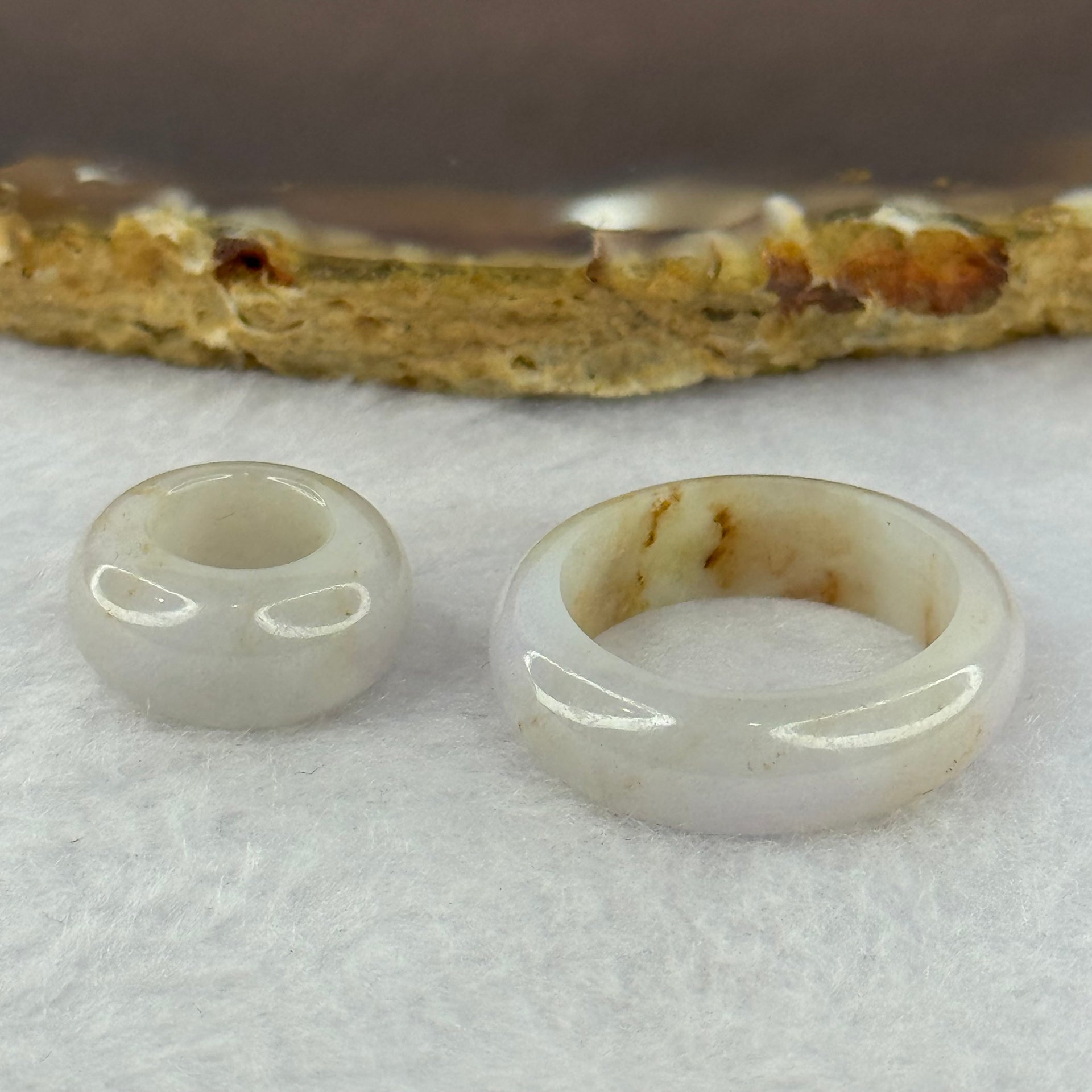 Type A Lavender with Brown and Green Patches Jadeite Ring 6.8 by 3.4mm with Mini Donut Ping An Kou 7.9mm by 4.2mm Total 7.13g US8.25 HK18.5 - Huangs Jadeite and Jewelry Pte Ltd