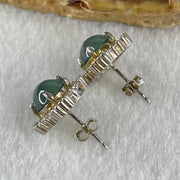 Type A Icy Blueish Green Jadeite Cabochons With Crystals in S925 Sliver Earrings 3.72g 7.1 by 4.5mm - Huangs Jadeite and Jewelry Pte Ltd
