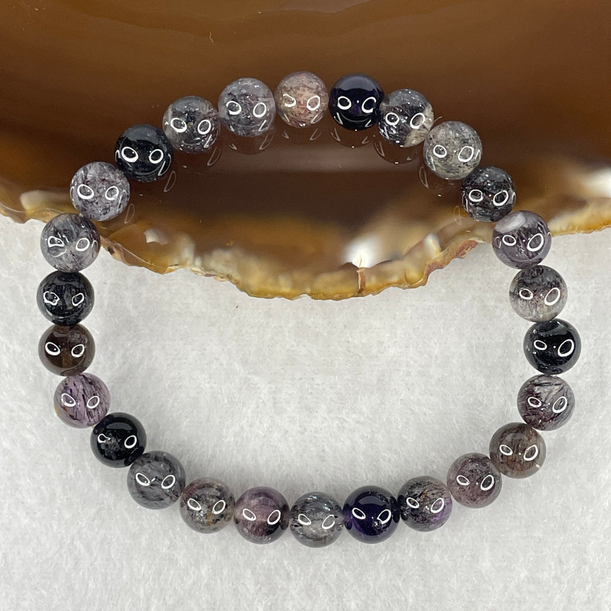 Certified Good Grade Natural Black Super 7 Crystal Beads Bracelet | 15cm Petite Strand of 26 Beads 7.3mm (12.92g | Supreme Root Grounding, Manifestation & Aura Shield)