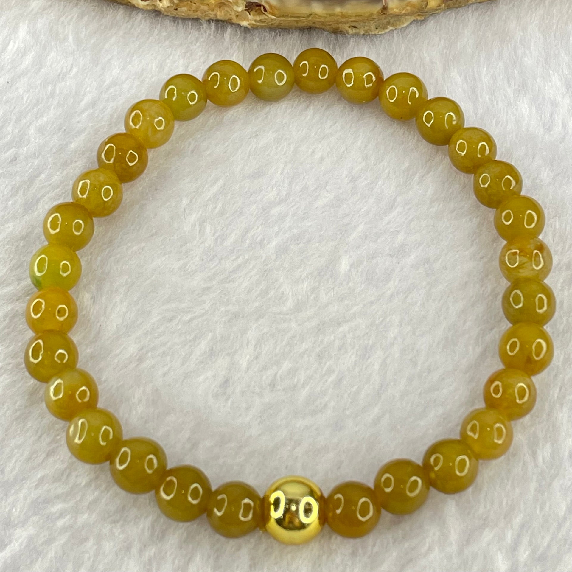 Type A Brownish Yellow Jadeite Beads Bracelet 15.55g 17.5cm 7.0mm 30 Beads (Burned) - Huangs Jadeite and Jewelry Pte Ltd