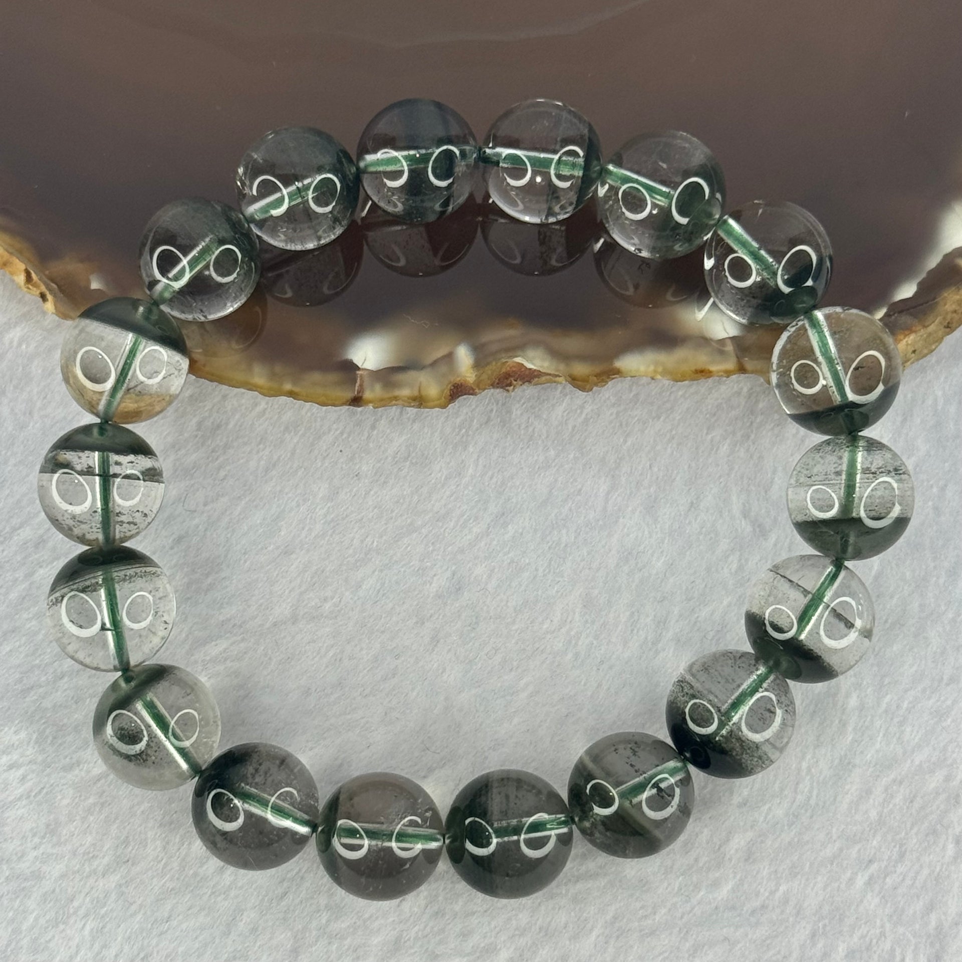 Very Good Grade Natural Green Phantom Quartz Beads Bracelet 39.25g 18cm 11.6mm 18 Beads - Huangs Jadeite and Jewelry Pte Ltd