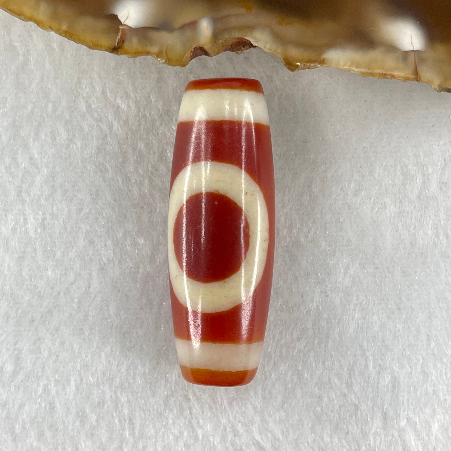 Natural Powerful Tibetan Old Oily Red White Agate One Eye Fire Sign Dzi Bead Heavenly Master (Tian Zhu) 一眼火天珠 10.81g 38.4 by 13.4mm - Huangs Jadeite and Jewelry Pte Ltd
