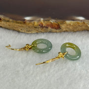 Type A Icy Blueish Green with Yellow Ping An Kou Jade Jadeite Earrings 18k Yellow Gold 2.12g 30.8 by 12.6 by 2.6mm - Huangs Jadeite and Jewelry Pte Ltd