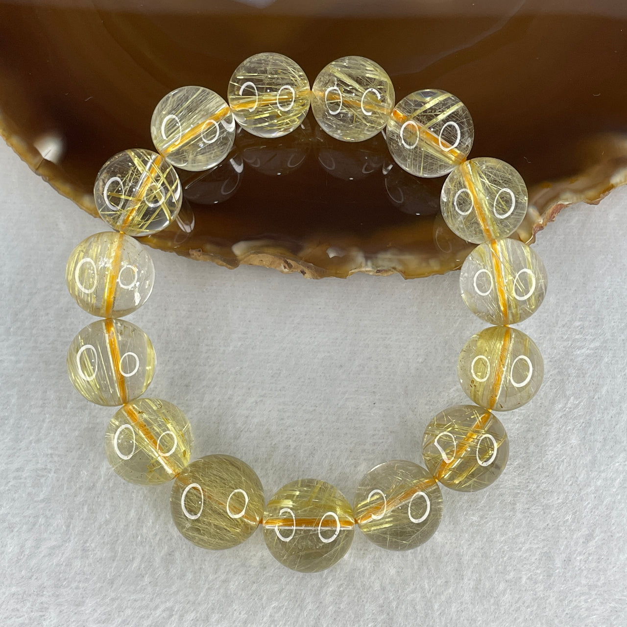 Good Grade Natural Golden Rutilated Quartz Beads Bracelet 62.00g 17cm 15.2mm 15 Beads