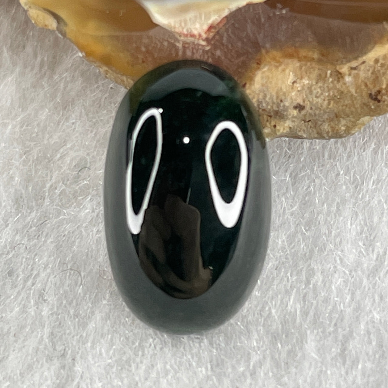 Type A Translucent Black Omphacite Jadeite Round Cabouchon Stone For Setting 1.26g 14.5 by 8.8 by 4.9mm - Huangs Jadeite and Jewelry Pte Ltd
