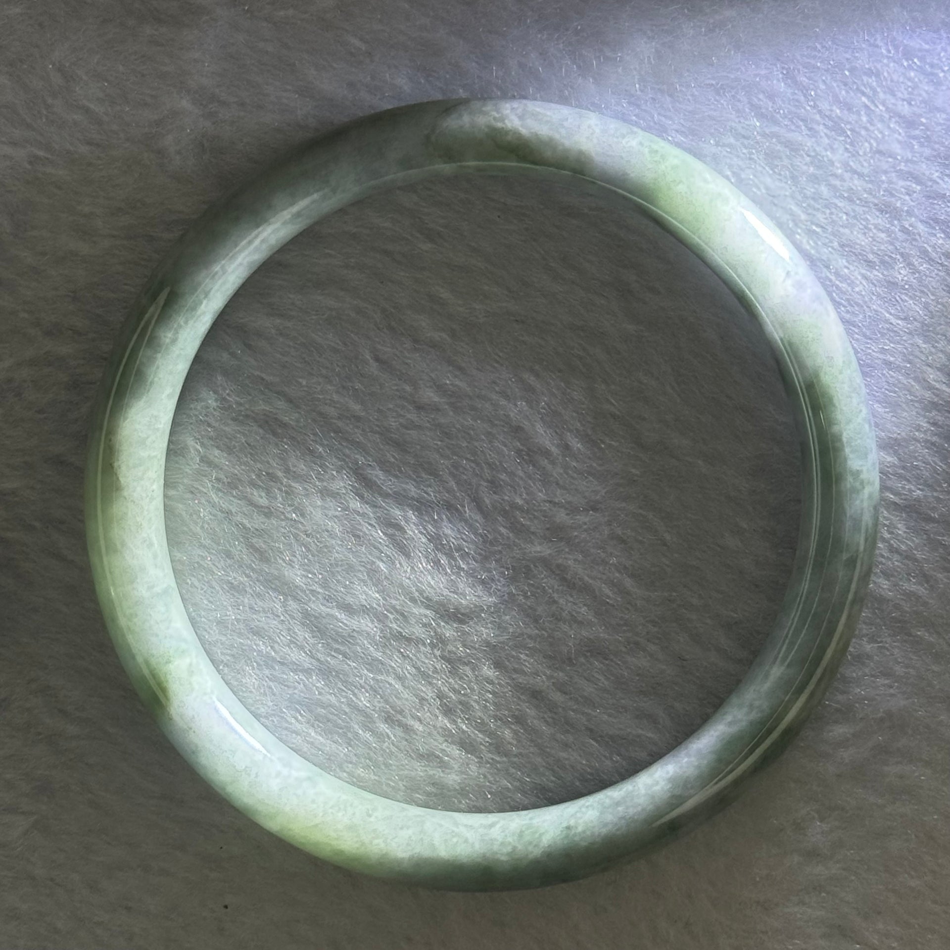 Type A Deep Lavender and Green Piao Hua Jadeite Bangle 30.98g Internal Diameter 59.1mm 8.1 by 7.4mm (Internal Line) - Huangs Jadeite and Jewelry Pte Ltd
