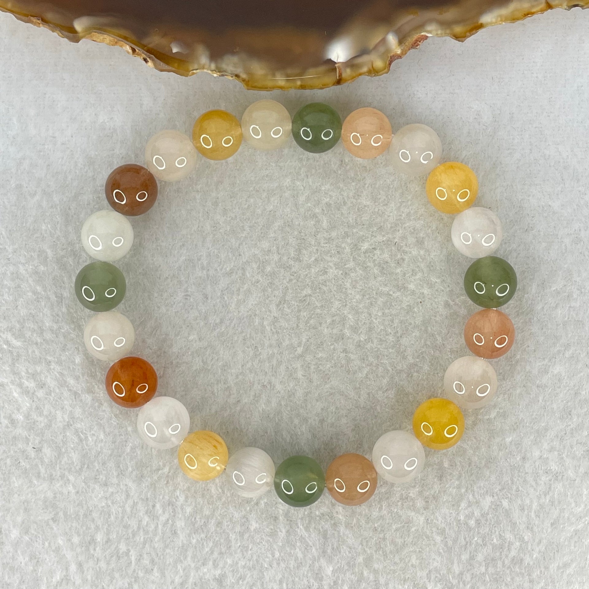 Above Average Grade Natural Muti Colour Rabbit Hair Rutilated Quartz Beads Bracelet 20.58g 17cm 8.8mm 23 Beads - Huangs Jadeite and Jewelry Pte Ltd