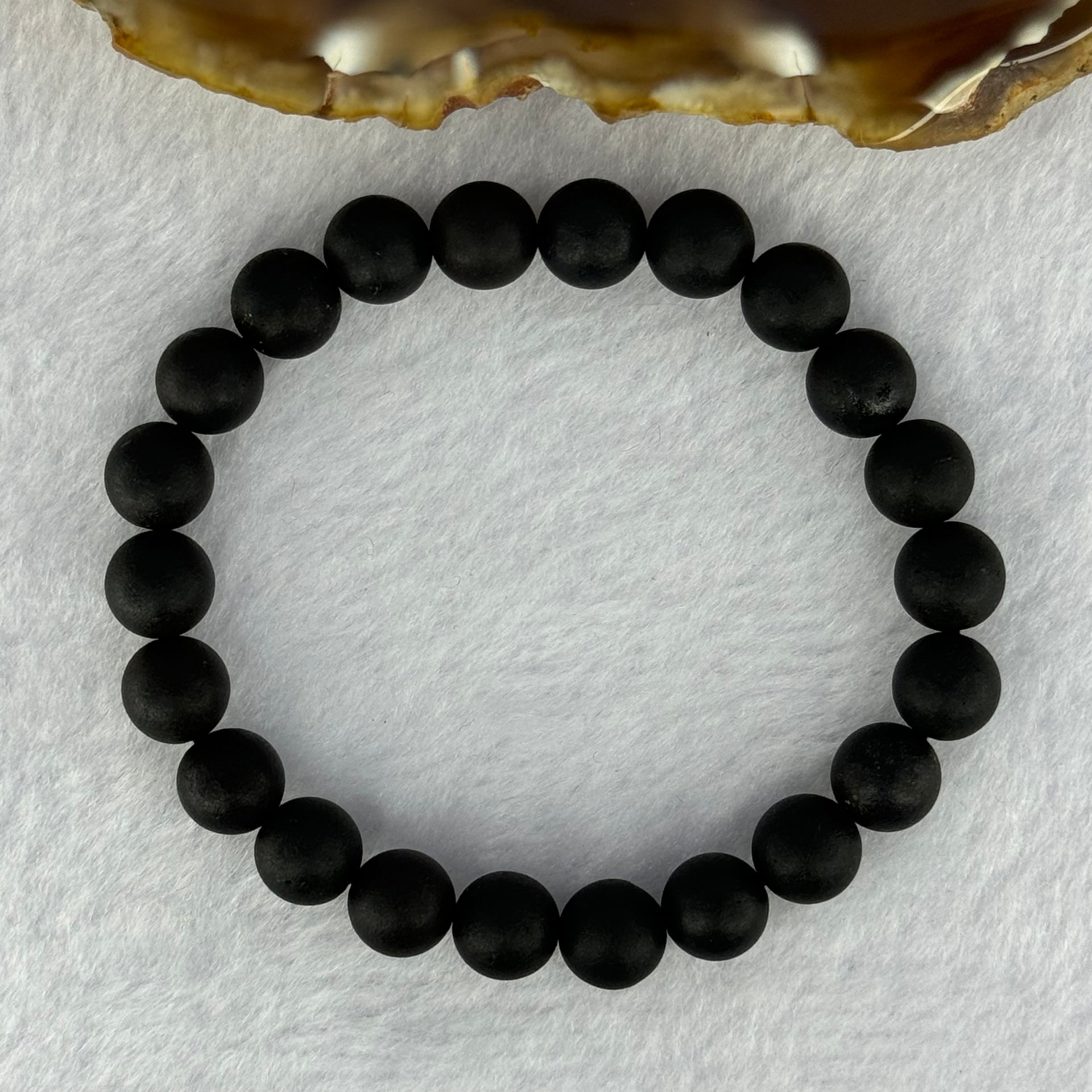 Natural Dark Matt Black Amber Beads Bracelet 天然大黑天翁琥珀手链 6.95g 15cm 8.4mm 22 Beads - Huangs Jadeite and Jewelry Pte Ltd