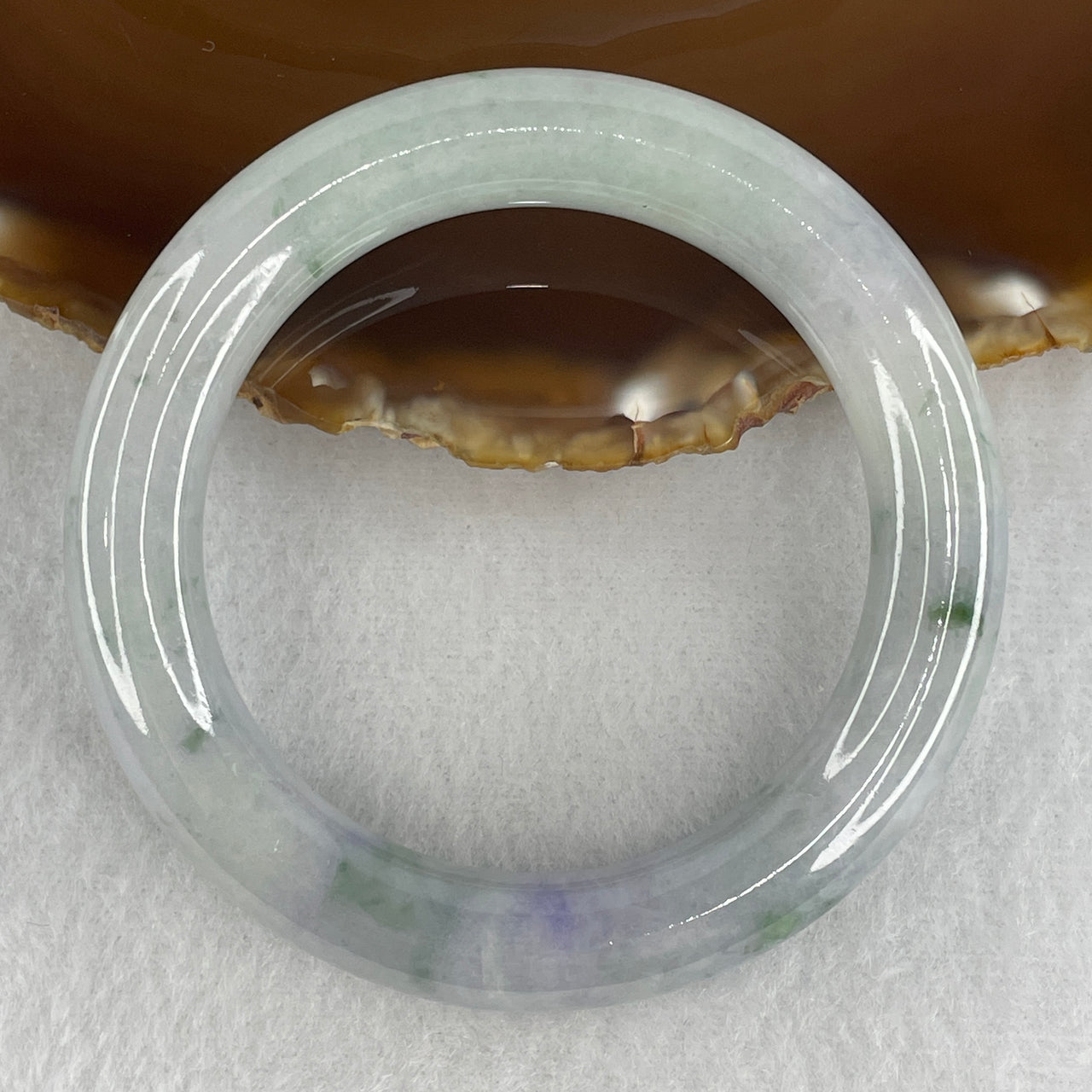 Natural Type A Green with Lavender Flora Jadeite Full Round Bangle | Untreated Chun Dai Cai Yuan Bao Fei Cui Bangle (66.43g | Inner Diameter 53.9mm | 11.3 x 10.9mm) (Slight Internal Line)