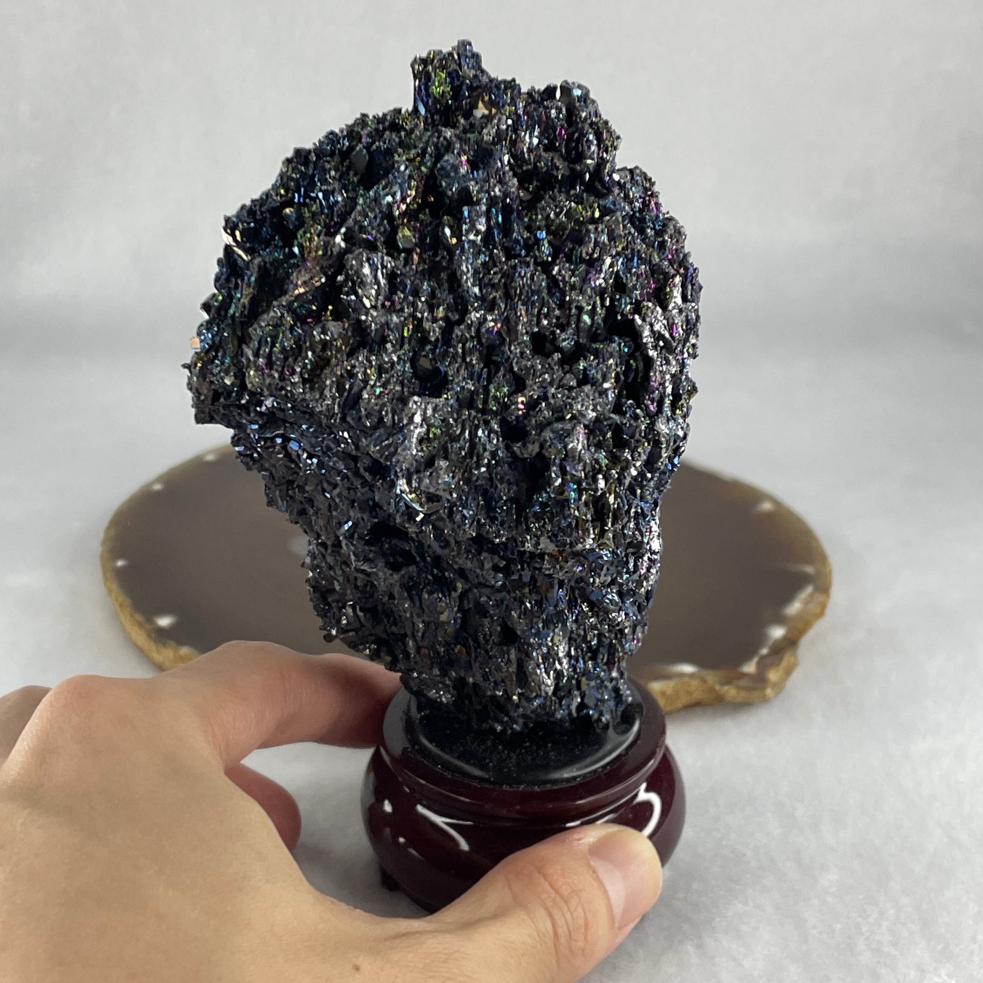 Natural-Black-Moissanite-Rough-Display-with-Wooden-Stand-367.75g-79.0-by-77.0-by-145.8mm