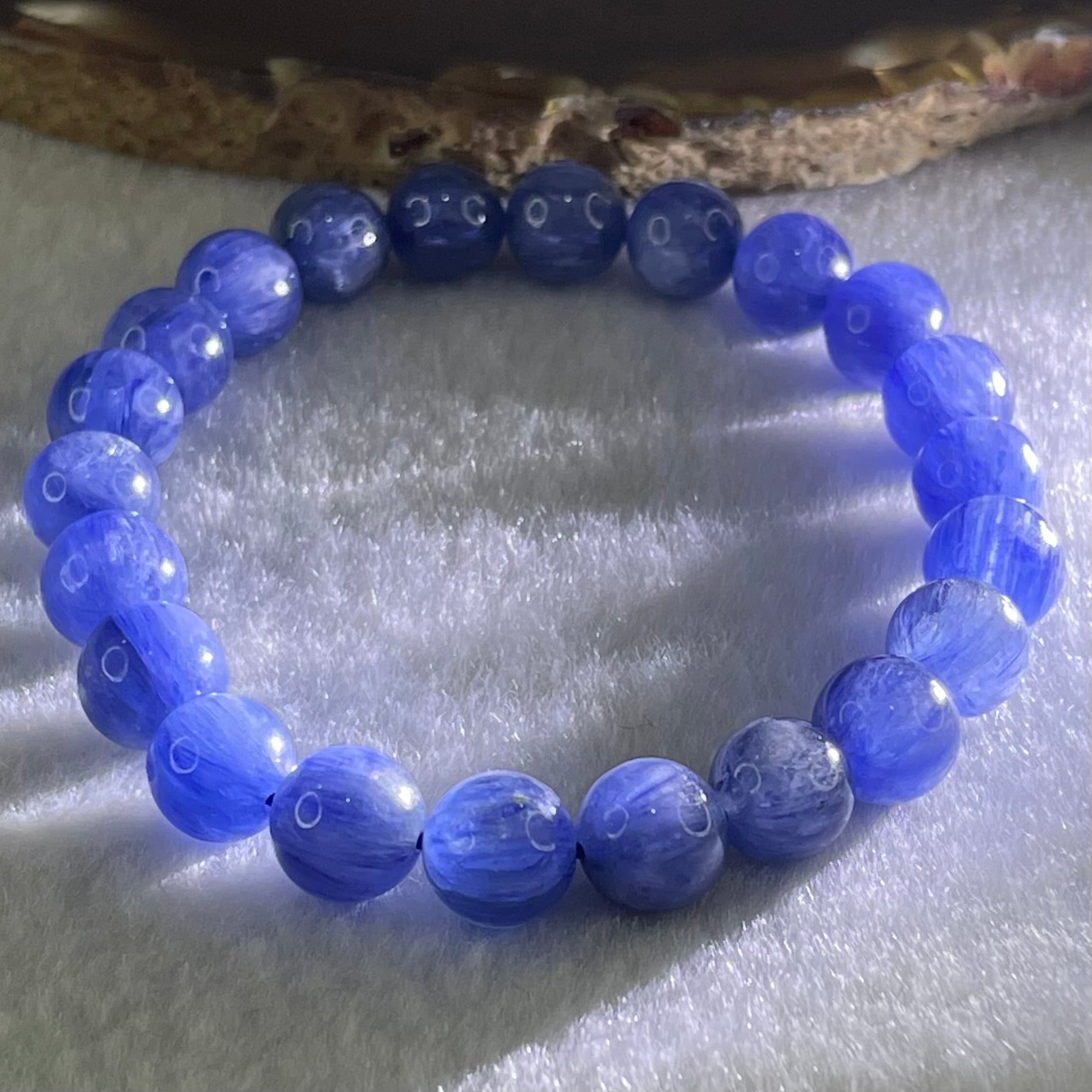 Natural Blue Kyanite Beads Bracelet 25.40g 15.5cm 8.9mm 22 Beads - Huangs Jadeite and Jewelry Pte Ltd