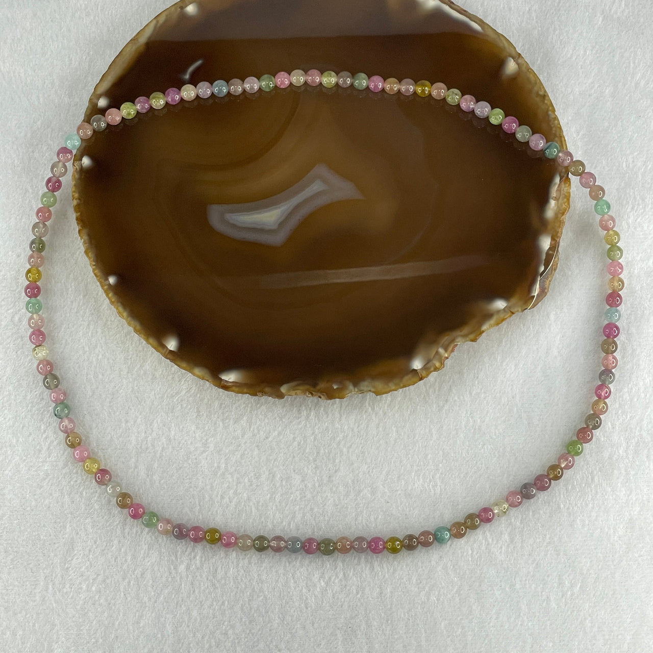 Natural Pink with Blue Tourmaline Crystal Beads Necklace 24.09g 54cm 5.4mm 108Beads