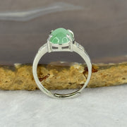 Type A Green Jadeite with Crystals in S925 Sliver Ring (Adjustable Size) 2.61g 11.2 by 9.3 by 4.5mm - Huangs Jadeite and Jewelry Pte Ltd