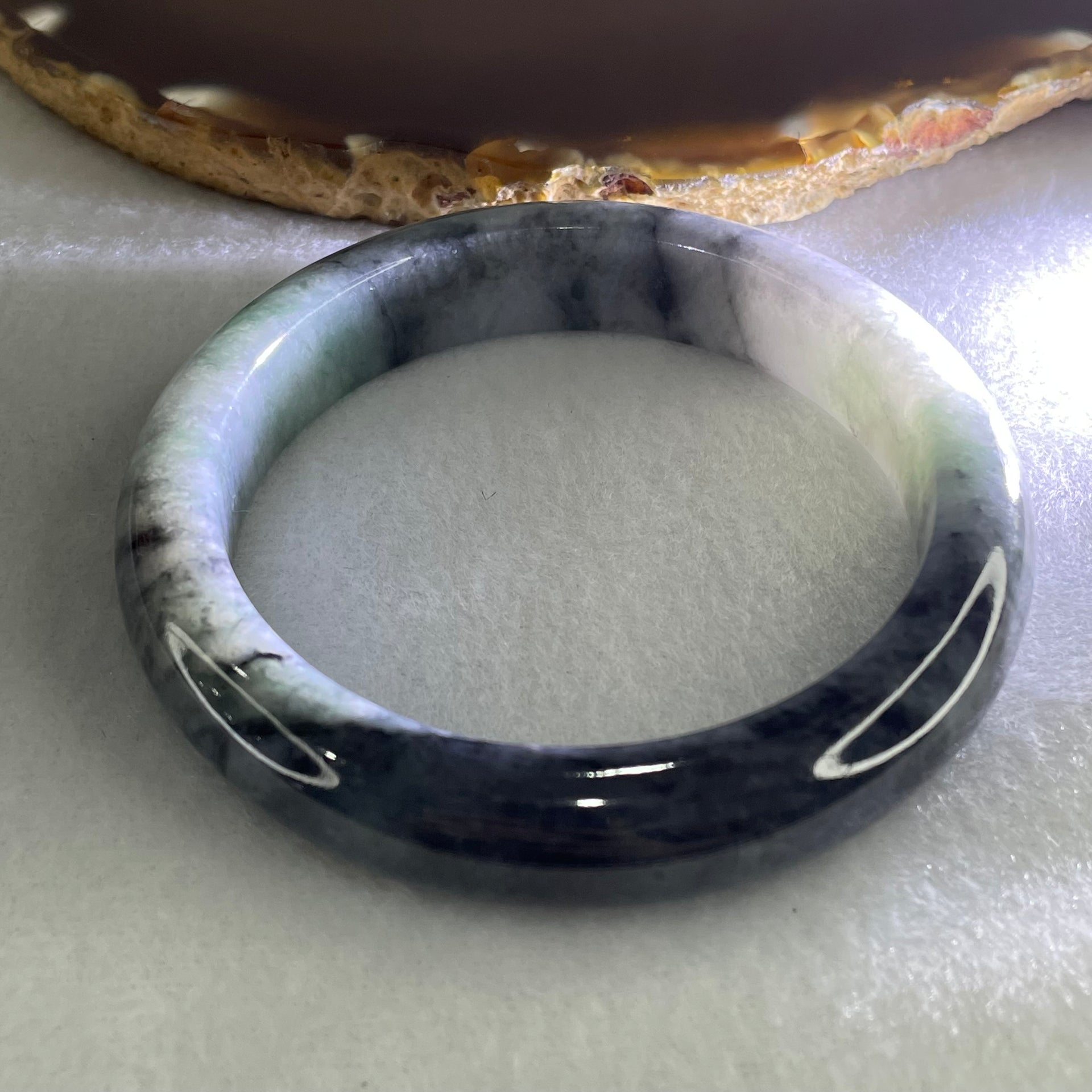 Type A Wuji Grey with Green Jadeite Bangle 61.58g Inner Diameter 56.4mm 12.6 by 8.8mm (Close to Perfect) - Huangs Jadeite and Jewelry Pte Ltd