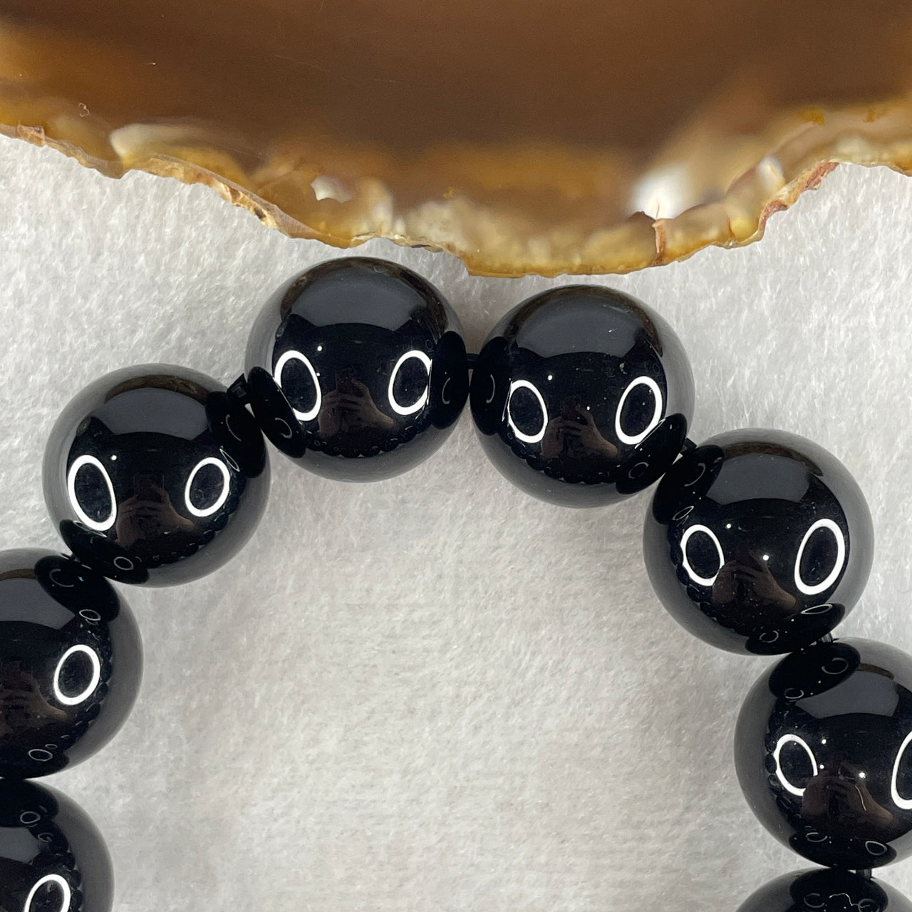 Natural Black Moldavite Meteorite Crystal Beads Bracelet 88.57g 16cm 18.3mm 12 Beads