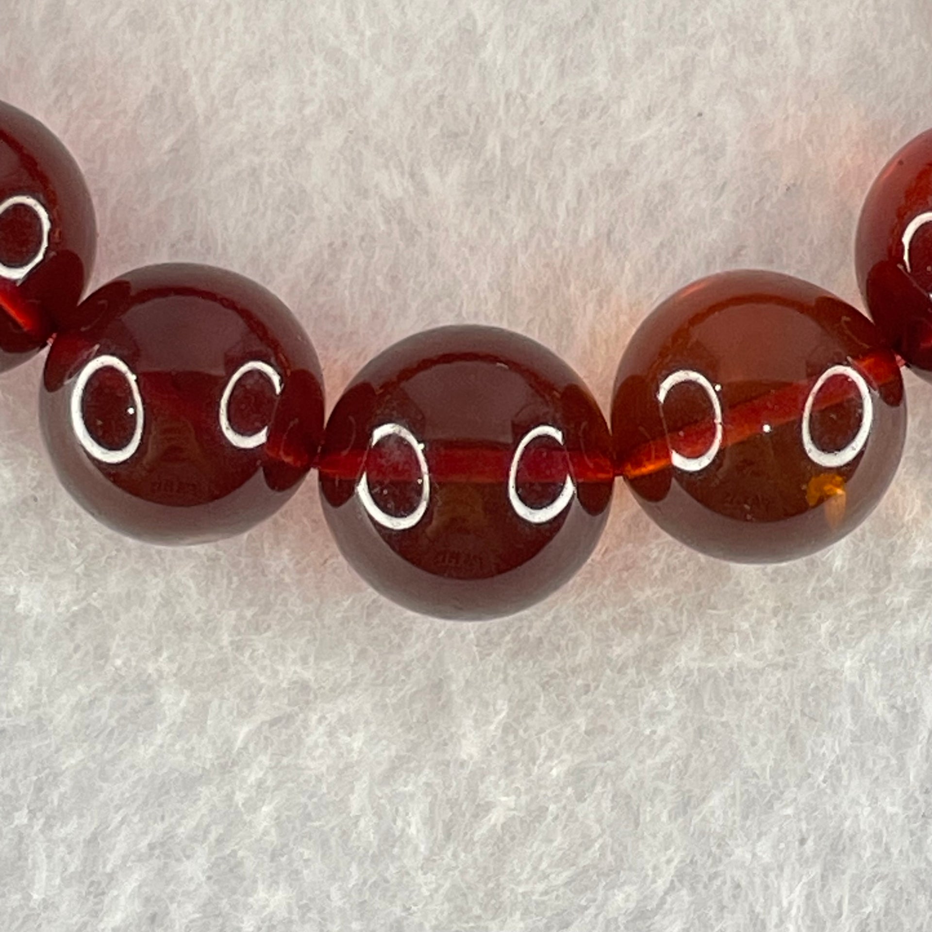 Good Grade Natural Blood Red Amber Beads Bracelet 20.41g 18cm 13.4mm 16 Beads - Huangs Jadeite and Jewelry Pte Ltd