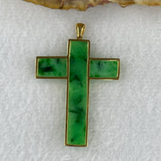 Type A Spicy Green Jade Jadeite Cross 18k Yellow Gold 4.09g 43.8 by 30.0 by 2.7mm - Huangs Jadeite and Jewelry Pte Ltd