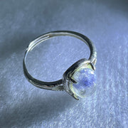 Rare Good Grade Natural Blue Dumortierite Rutilated Quartz in S925 Sliver Ring (Adjustable Size) 1.59g 9.6 by 6.7 by 4.0mm - Huangs Jadeite and Jewelry Pte Ltd