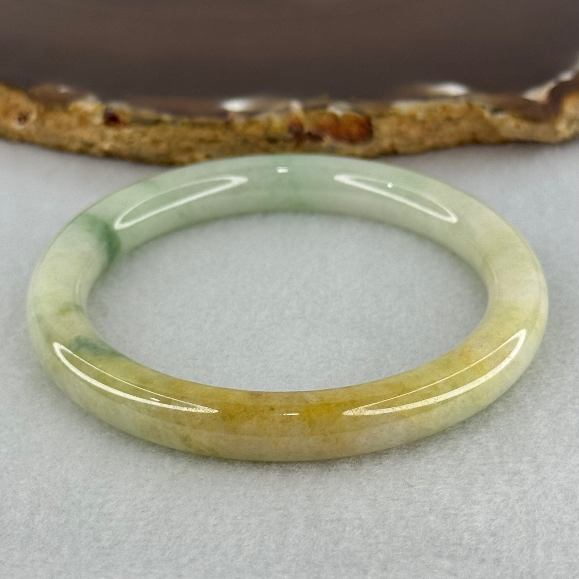 Type A Light Green with Yellow and Blueish Green Patches Jadeite Bangle Internal Diameter 52.0mm 32.14g 7.9 by 8.0mm (Slight Internal Lines) - Huangs Jadeite and Jewelry Pte Ltd