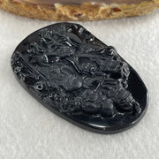 Type A Opaque to Partial Translucent Black Omphacite Jadeite Fu Lu Shou Pendant 29.69g 59.6 by 40.3 by 7.6mm - Huangs Jadeite and Jewelry Pte Ltd
