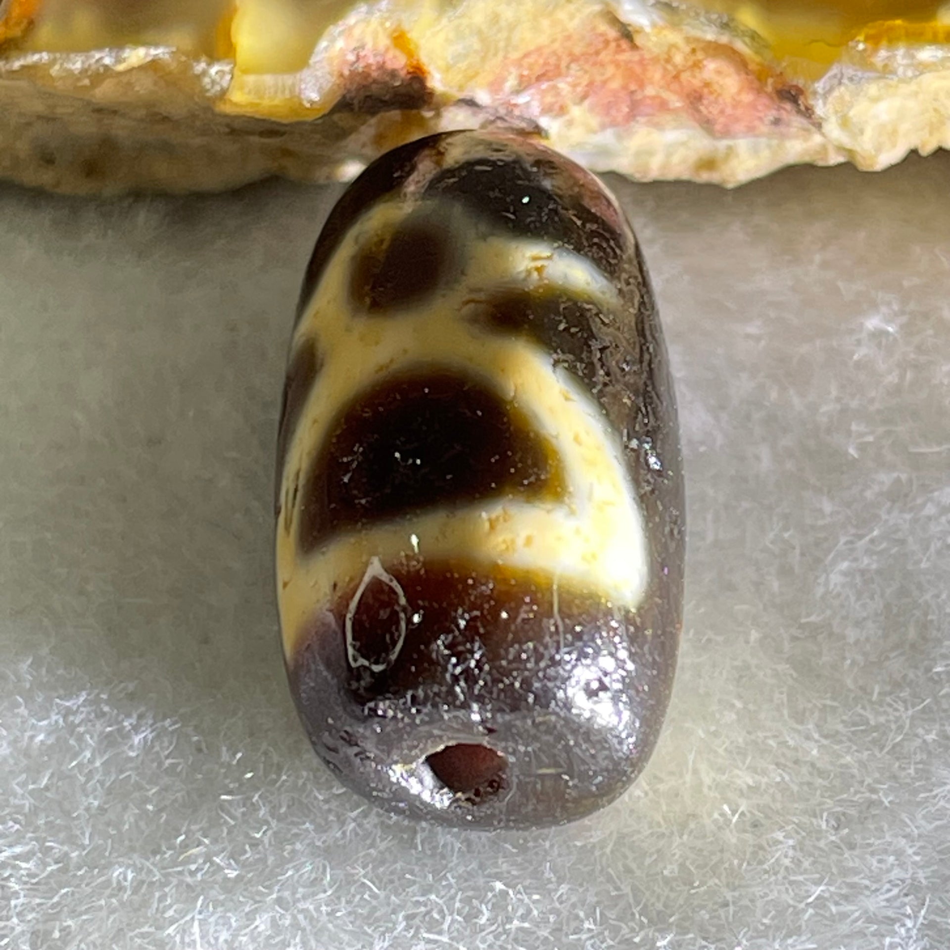 Natural Powerful Tibetan Old Oily Agate 2 Cai Shen Dzi Bead Heavenly Master (Tian Zhu) 3.32g 19.2 by 10.5mm - Huangs Jadeite and Jewelry Pte Ltd