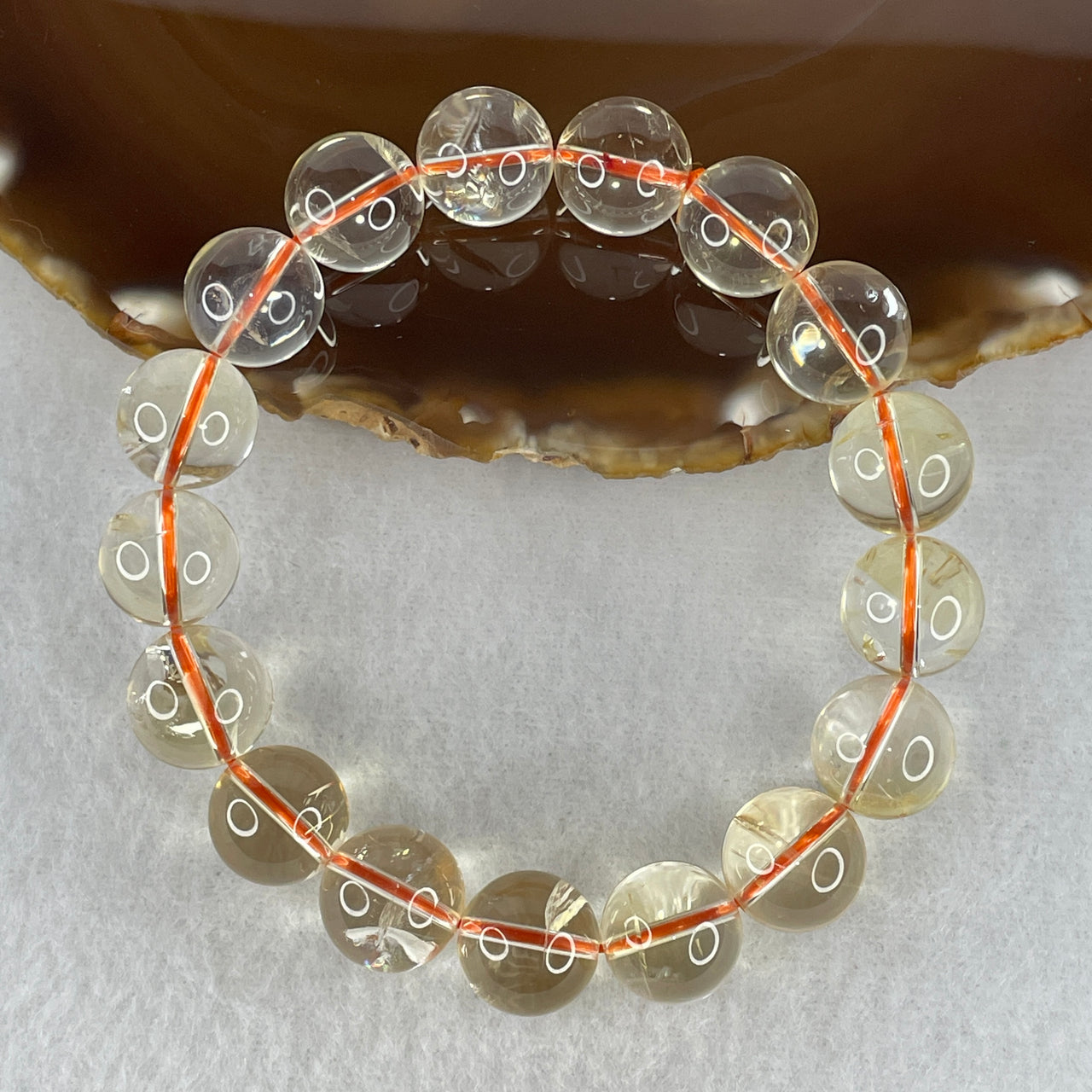 Certified Average Grade Natural Yellow Citrine Crystal Beads Bracelet | 13.4mm Golden Merchant's Stone (53.44g | 18cm Wrist Sizing | 17 Beads)