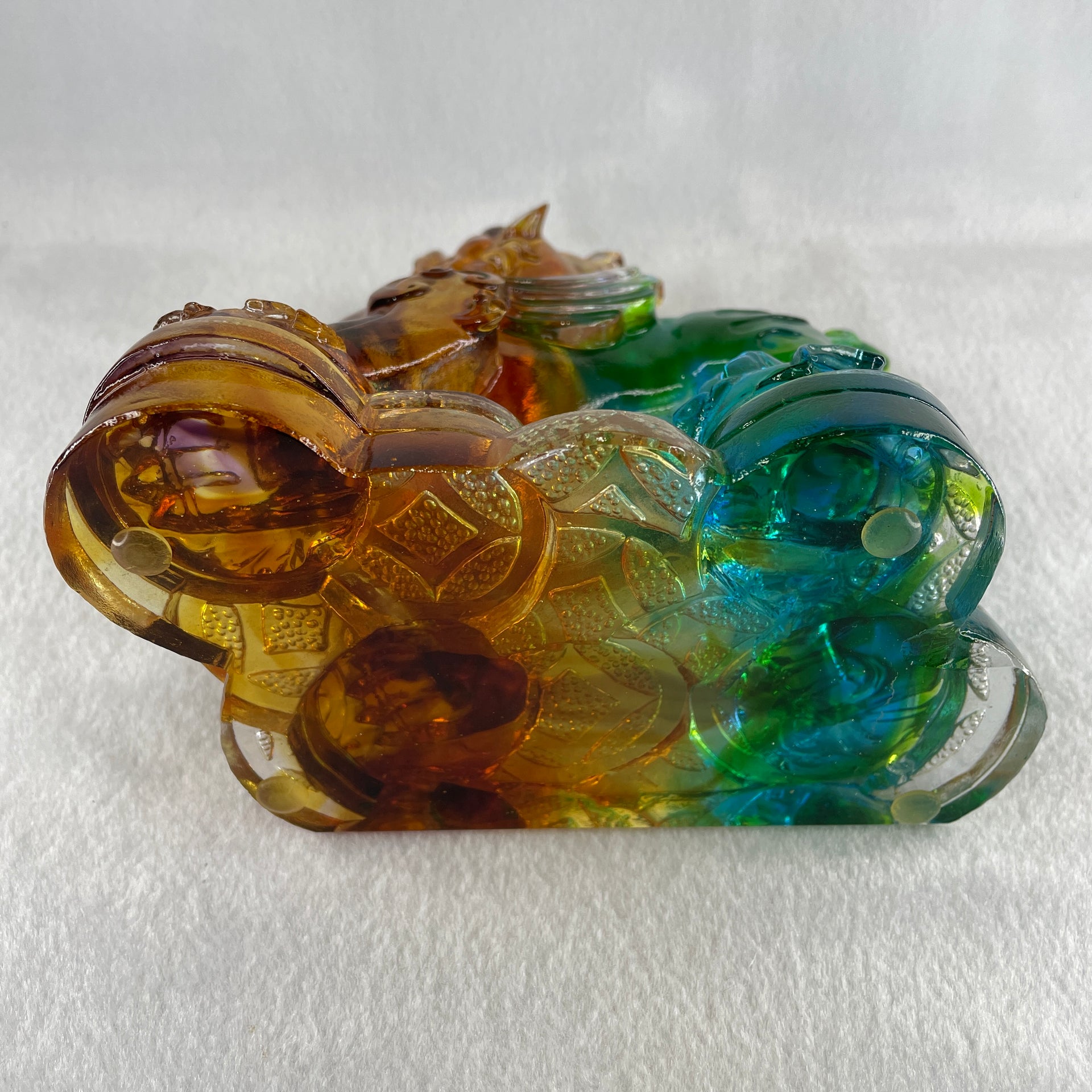 Liuli Pixiu with Treasures Pair Display 1,690.6g 155.0 by 80.0 by 160.0mm, 1,628.6g 151.0 by 87.0 by 158.0mm - Huangs Jadeite and Jewelry Pte Ltd