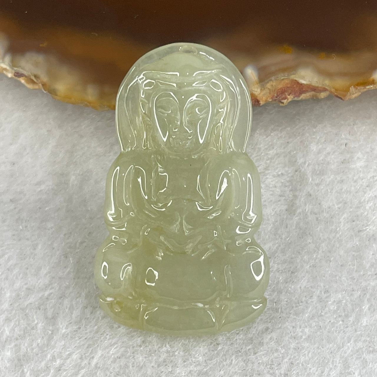 Natural Type A Semi-Icy Light Blueish Green Jadeite Guan Yin Pendant | Petite Goddess of Mercy Amulet (7.29g, 34.5mm)